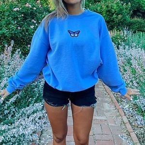 Blue butterfly crewneck